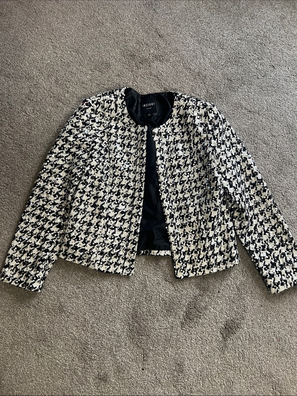 INSIGHT New York Sequin Houndstooth Jacket Black Ivory Size 10
